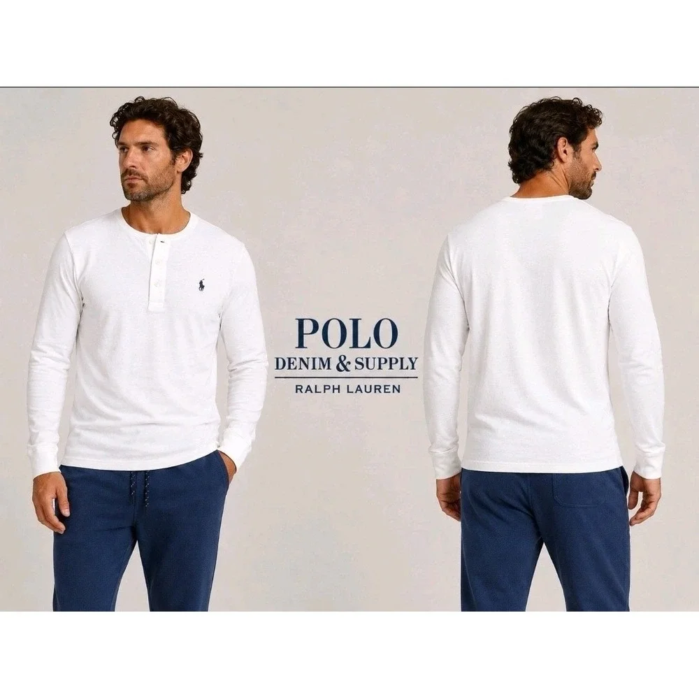 Polo Ralph Lauren Henley White Long Sleeve w/ Blue T-Shirt Men's Size 4XLT NWT